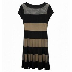 Joseph Ribkoff Black Nude Panel Jersey+Mesh Fit Flare Illusion Dress $319 12